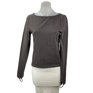 Noctex Women's Gray Boat Neck Long Sleeve Knit Casual T Shirt Tee Top Size L